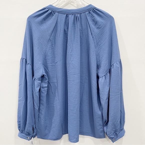 NY Collection Blue Balloon Sleeve Blouse Button Front Size 2X - Picture 2 of 12
